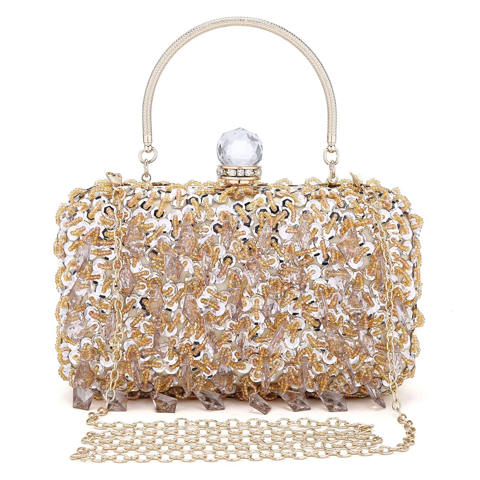 UBORSE Women Wedding Clutch Rhinestone Bling Sequin Evening Bags Vintage Crystal Beaded Cocktail Party Party Purse