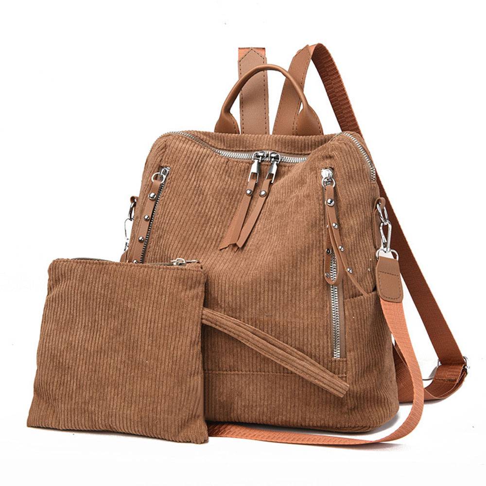 Plain Corduroy Rivet Backpacks