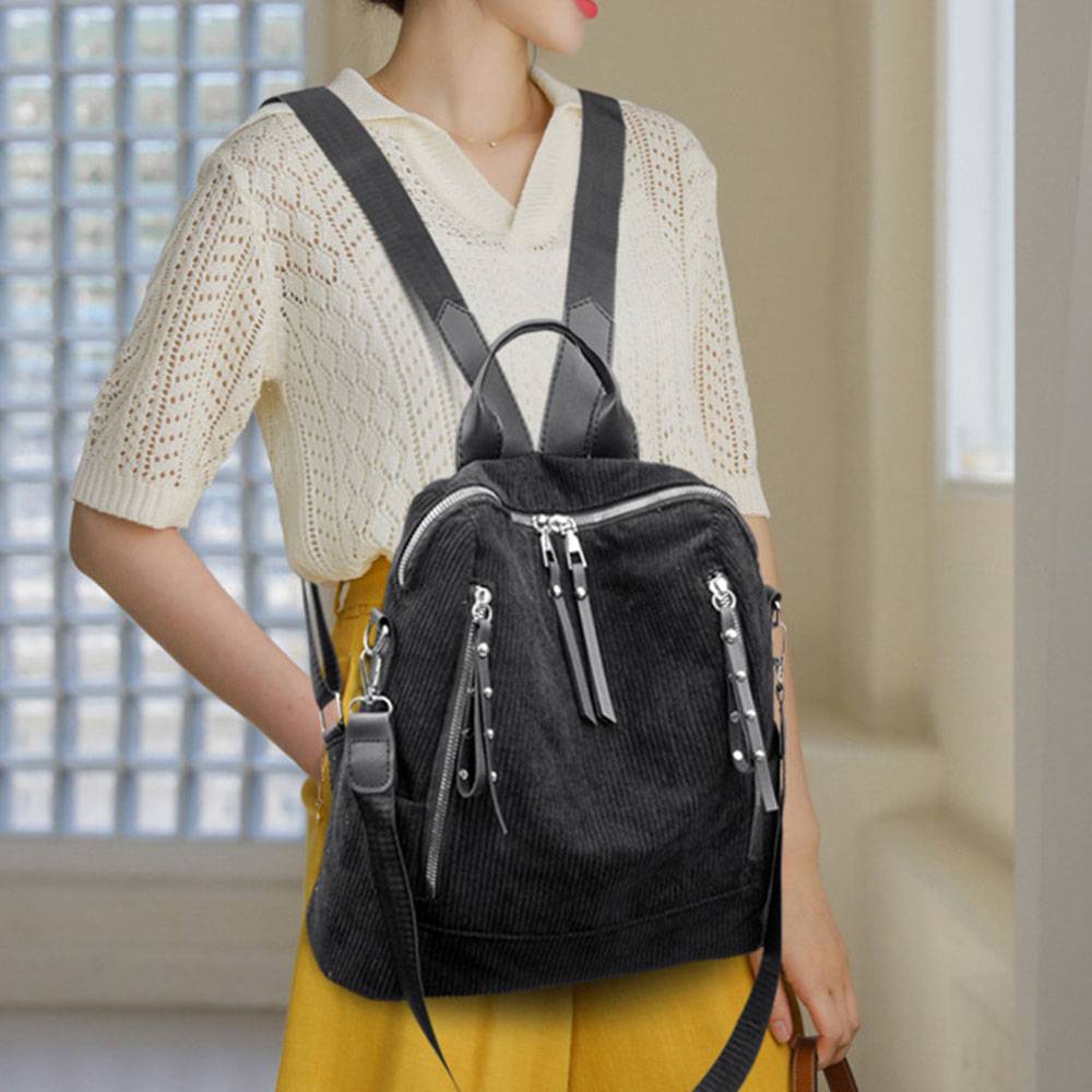 Plain Corduroy Rivet Backpacks