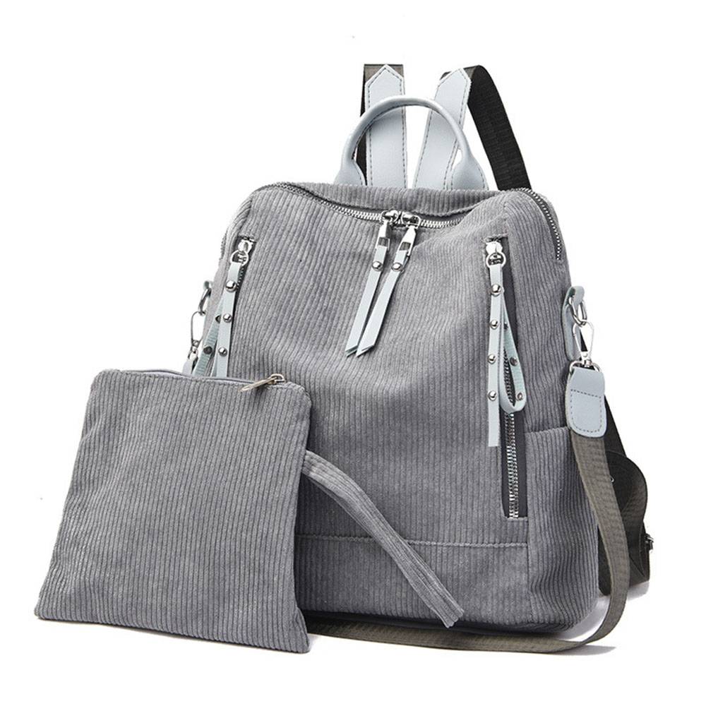 Plain Corduroy Rivet Backpacks