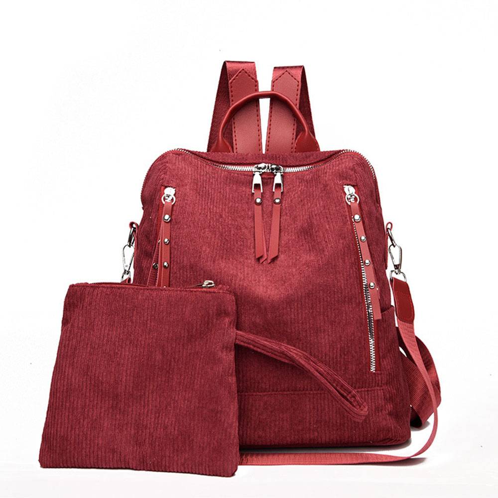 Plain Corduroy Rivet Backpacks