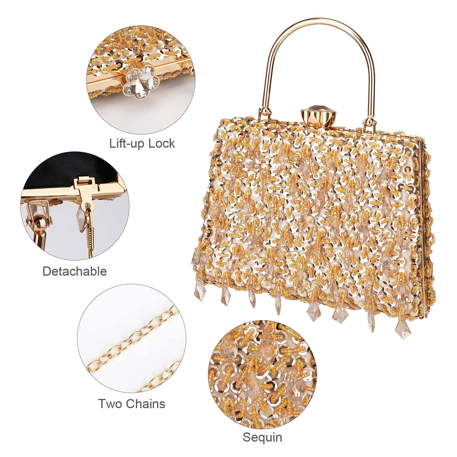 UBORSE Women Wedding Clutch Rhinestone Bling Sequin Evening Bags Vintage Crystal Beaded Cocktail Party Party Purse