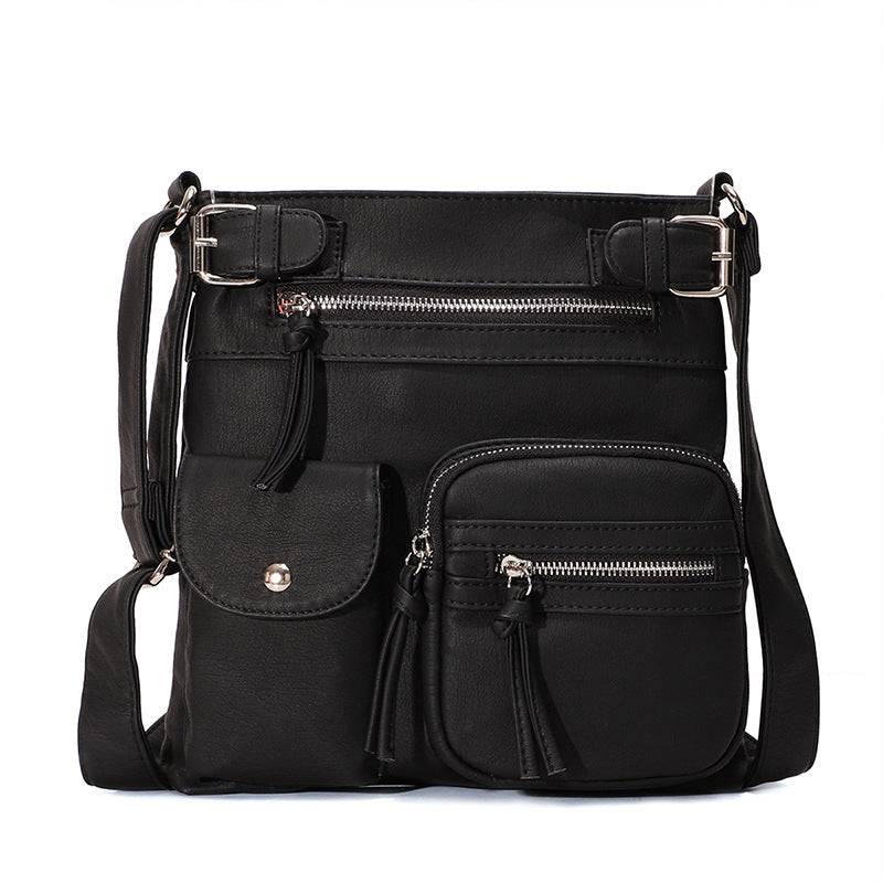 Multi-Pocket Crossbody Bag Soft Leather Shoulder Purse Bag