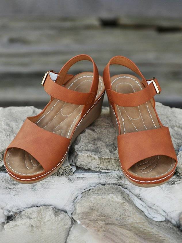 Summer Pu Casual Plain Wedge Sandal