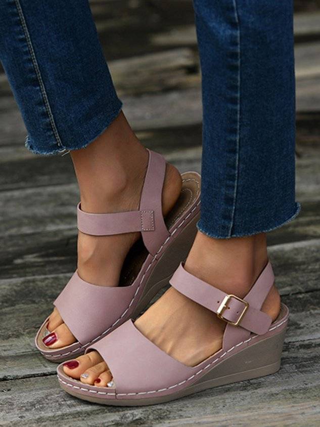 Summer Pu Casual Plain Wedge Sandal