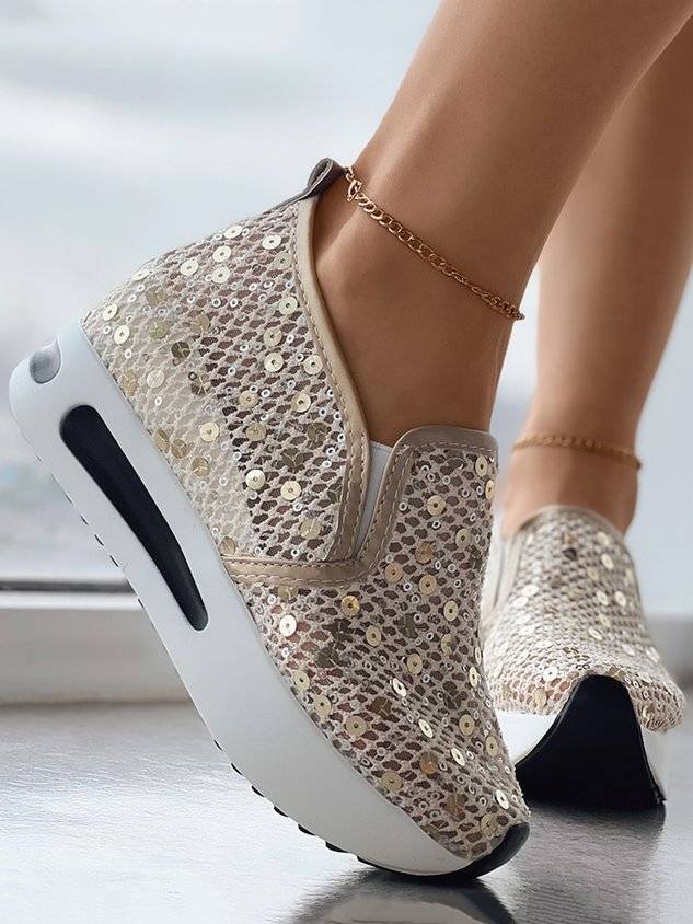 Women's Sequin Mesh Slip On Muffin Sneakers