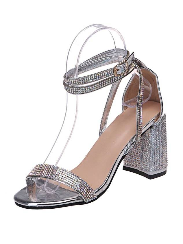 Shining Rhinestone Party Chunky Heel Strappy Sandals