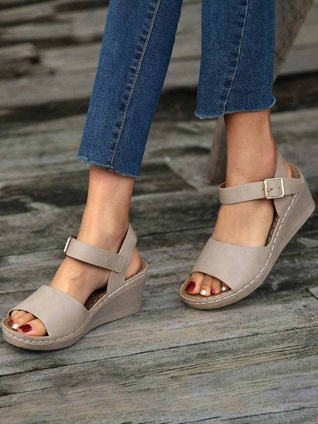 Summer Pu Casual Plain Wedge Sandal