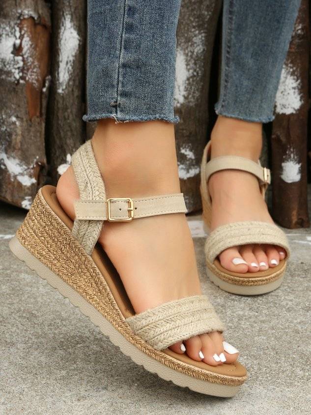 Vacation Braided Straw Wedge Sandals