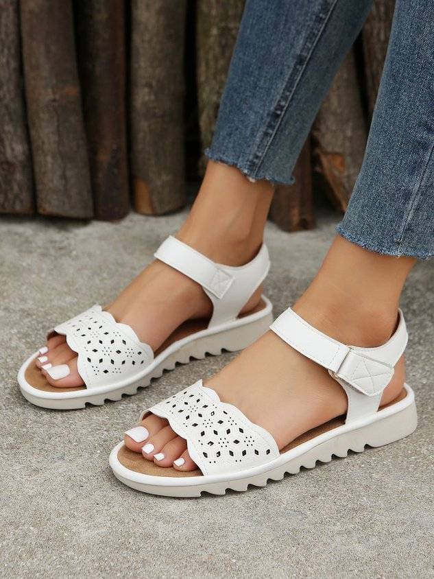 White Hollow Breathable Casual Velcro Sandals