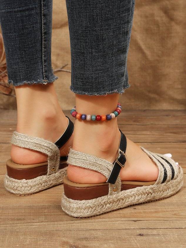 Beach Resort Style Rope and Straw Platform Sandals