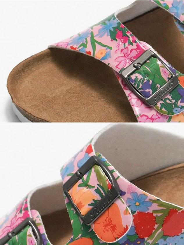 Floral Double Buckle Casual Slide Sandals