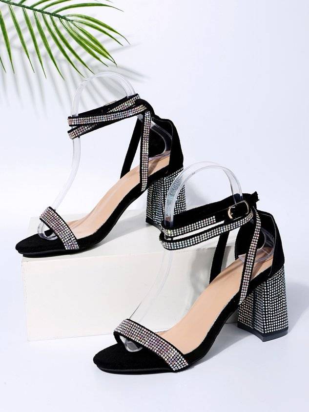 Shining Rhinestone Party Chunky Heel Strappy Sandals