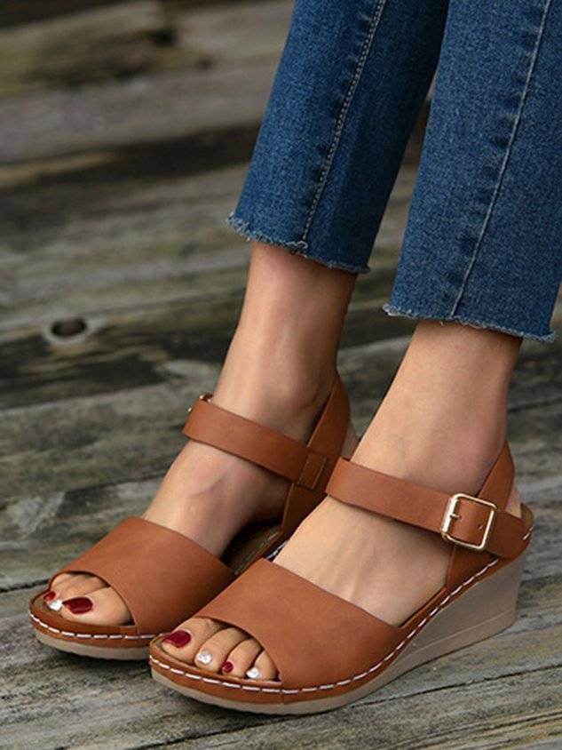 Summer Pu Casual Plain Wedge Sandal