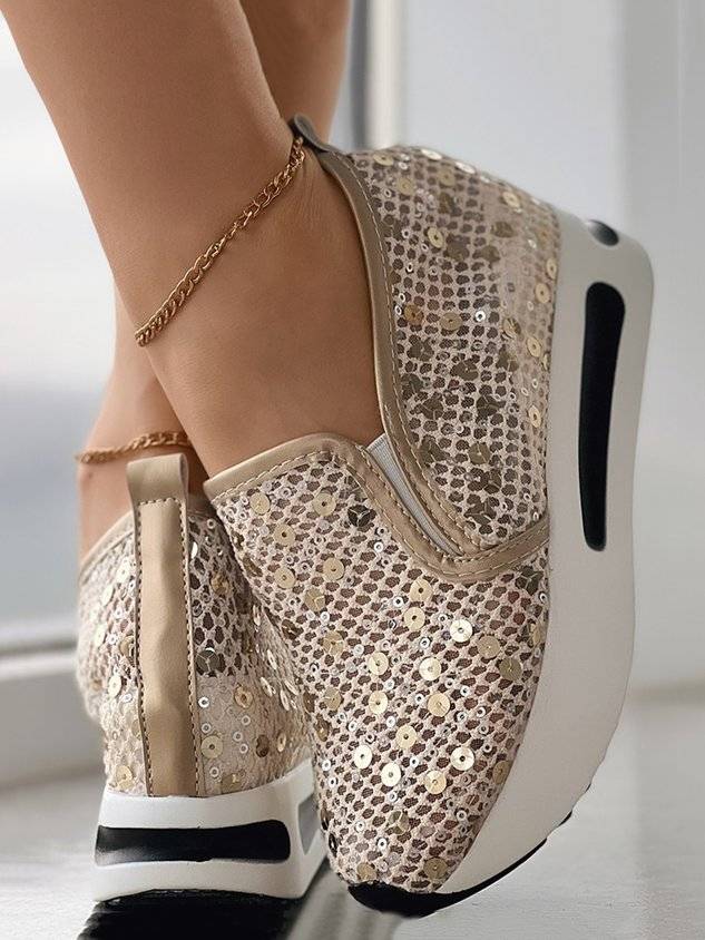 Women's Sequin Mesh Slip On Muffin Sneakers