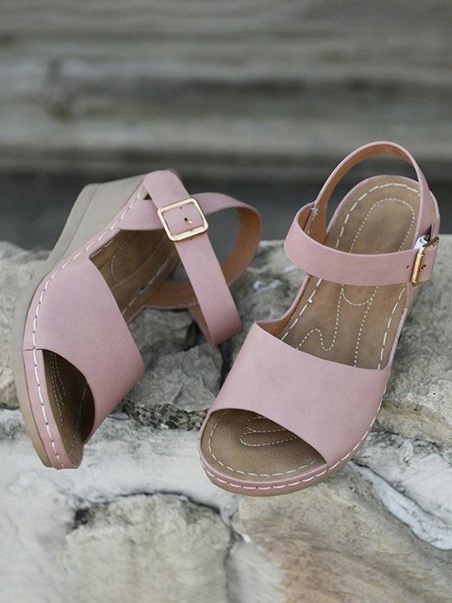 Summer Pu Casual Plain Wedge Sandal