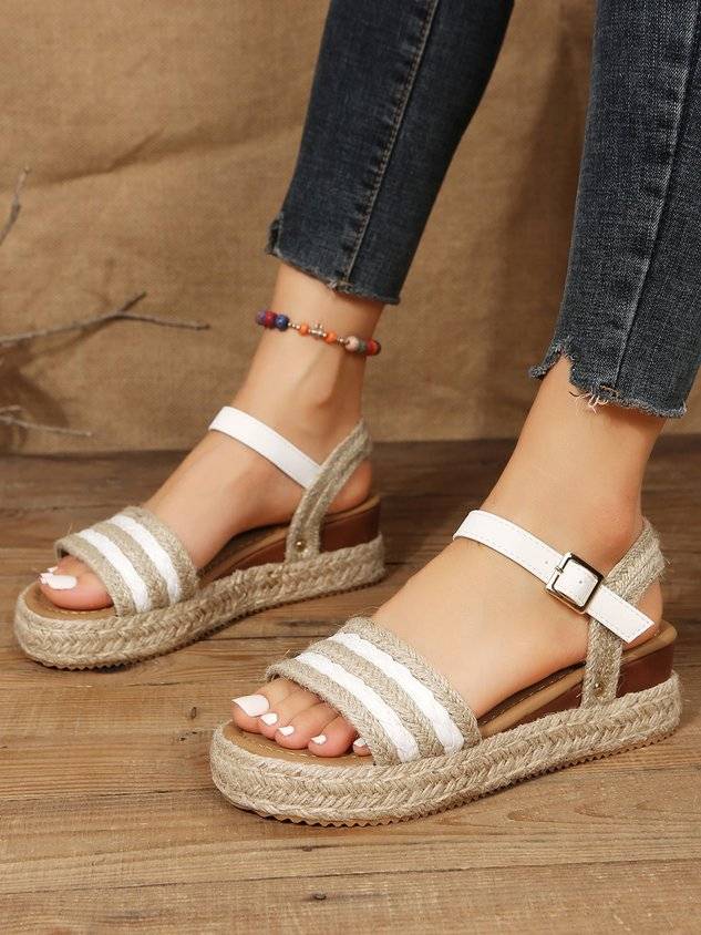 Beach Resort Style Rope and Straw Platform Sandals