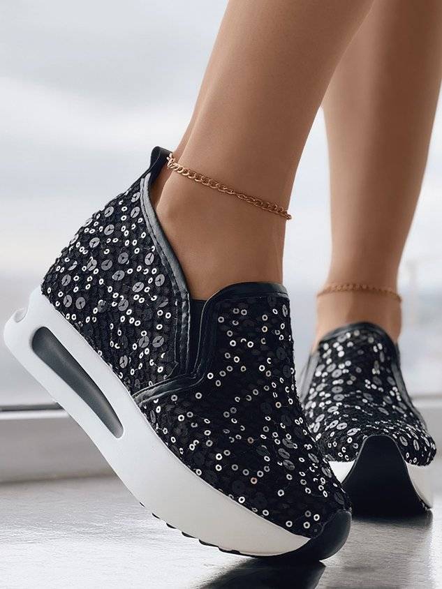 Women's Sequin Mesh Slip On Muffin Sneakers