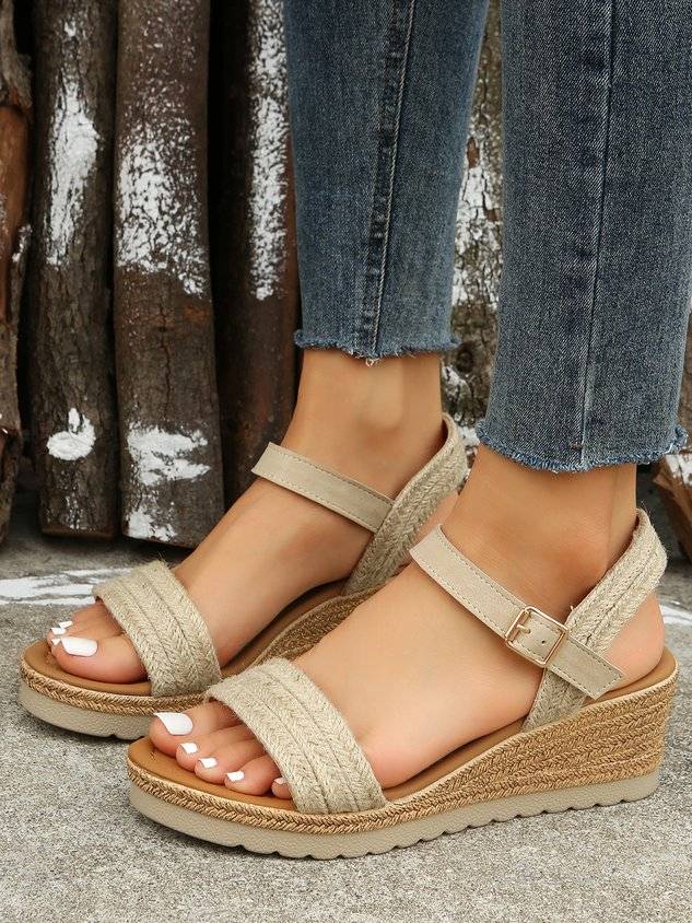 Vacation Braided Straw Wedge Sandals