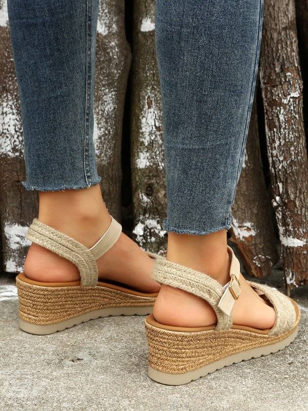 Vacation Braided Straw Wedge Sandals