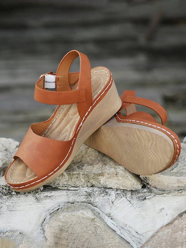 Summer Pu Casual Plain Wedge Sandal