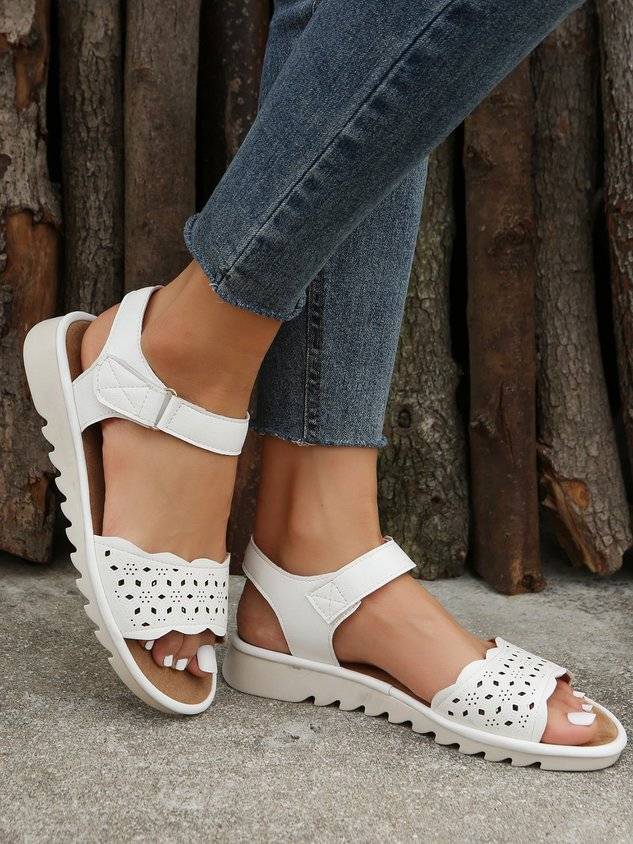 White Hollow Breathable Casual Velcro Sandals