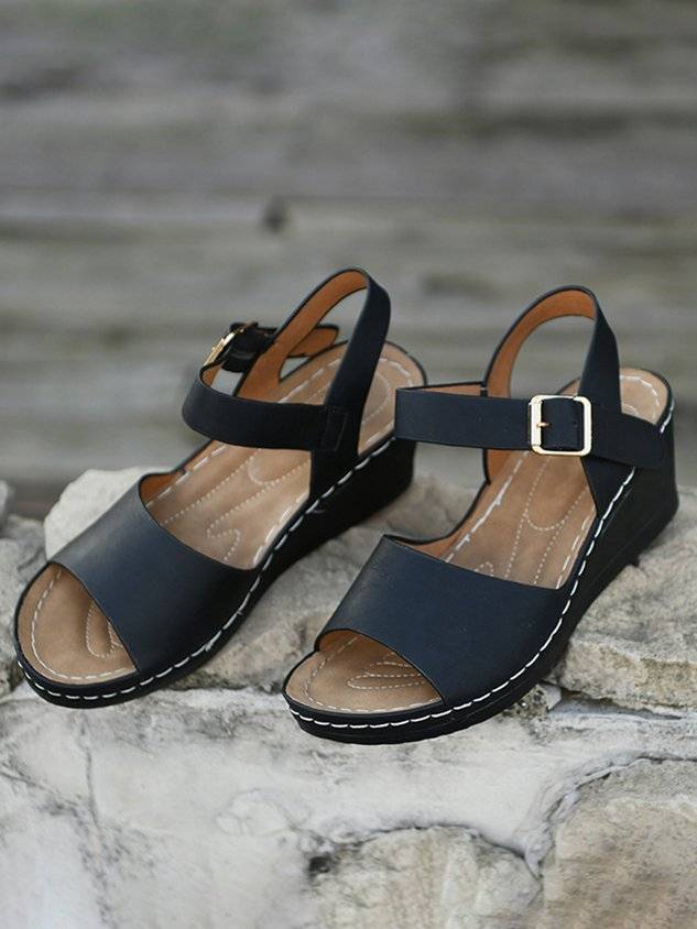 Summer Pu Casual Plain Wedge Sandal