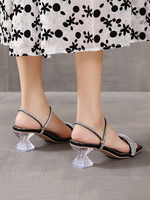 Women's Fashion Rhinestone Spool Heel Strappy Sandals
