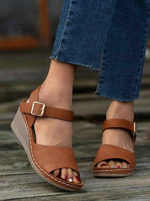 Summer Pu Casual Plain Wedge Sandal