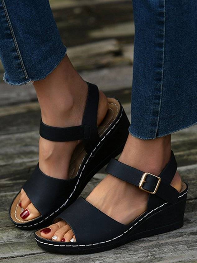 Summer Pu Casual Plain Wedge Sandal