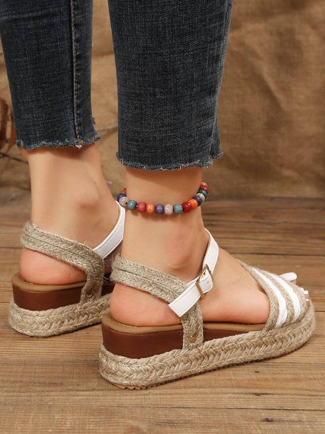 Beach Resort Style Rope and Straw Platform Sandals