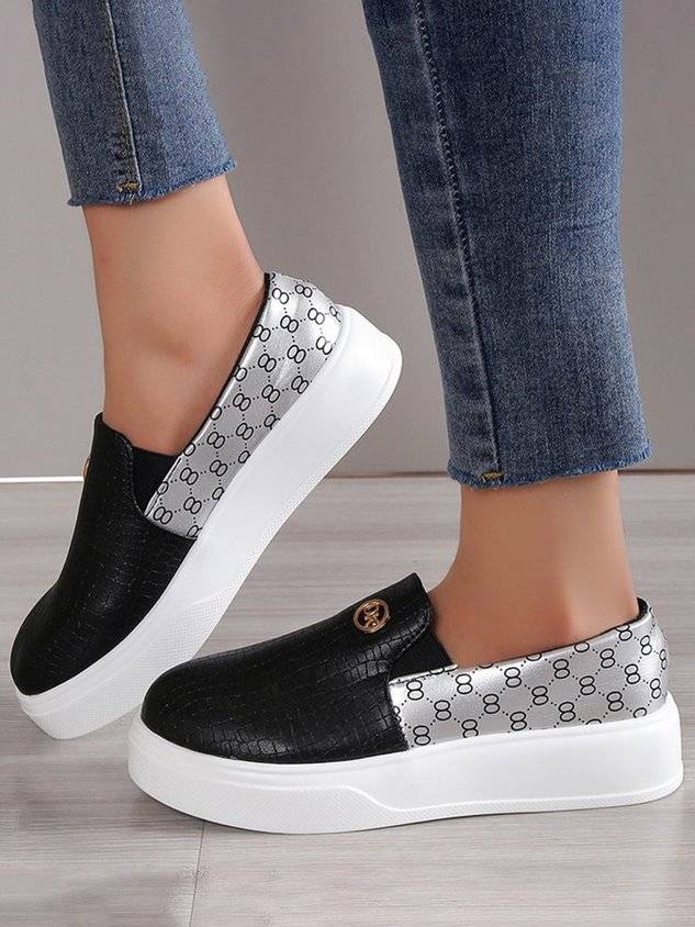 Contrast Print Metal Buckle Casual Flats