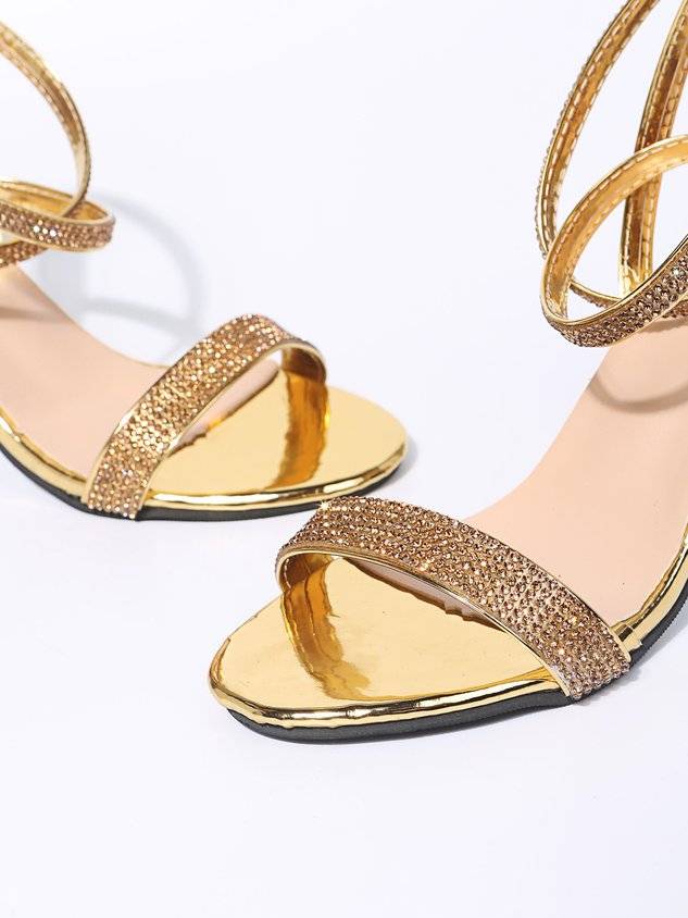 Shining Rhinestone Party Chunky Heel Strappy Sandals