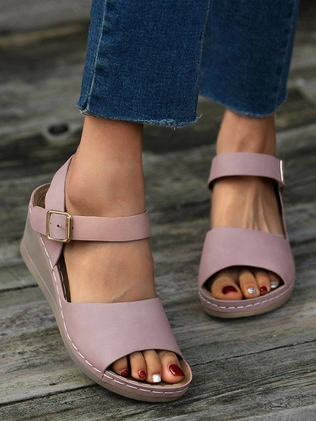 Summer Pu Casual Plain Wedge Sandal