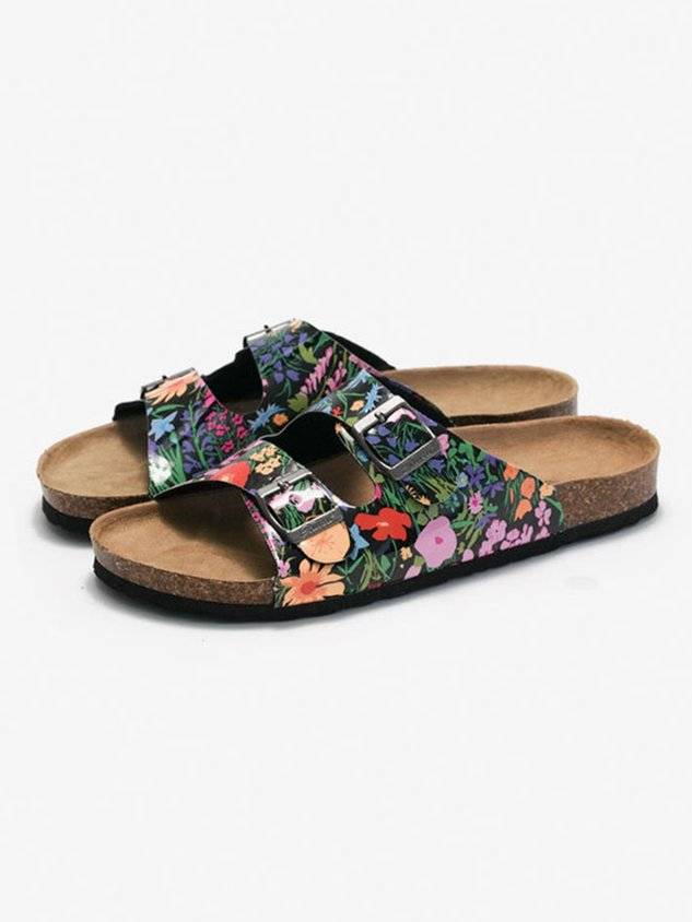 Floral Double Buckle Casual Slide Sandals