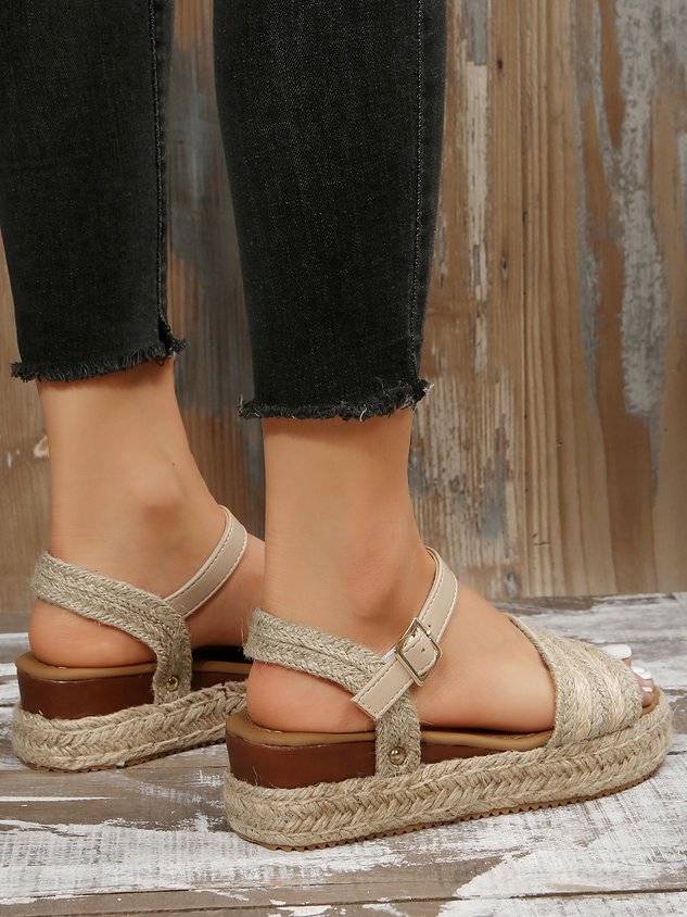 Beach Resort Style Rope and Straw Platform Sandals