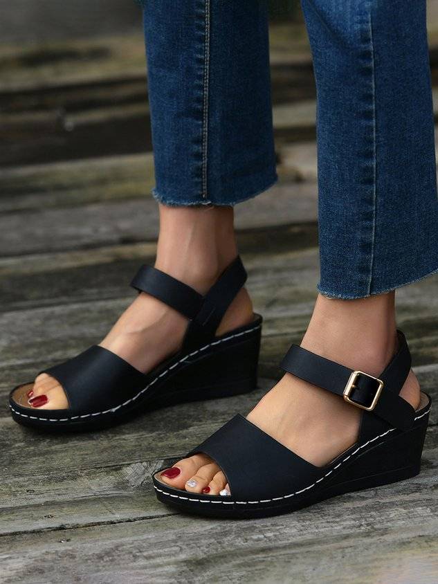 Summer Pu Casual Plain Wedge Sandal