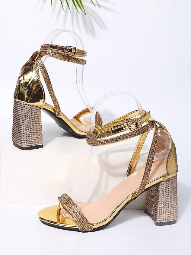 Shining Rhinestone Party Chunky Heel Strappy Sandals