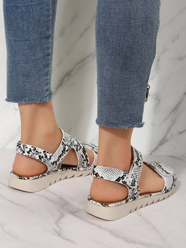 Black And White Snake Print Velcro Casual Sandals