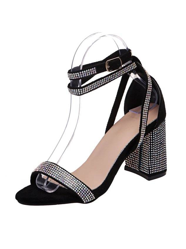 Shining Rhinestone Party Chunky Heel Strappy Sandals