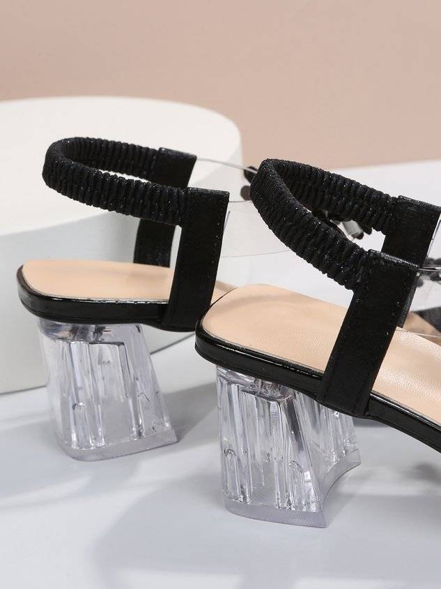 Shining Rhinestone Butterfly Chunky Heel Sandals