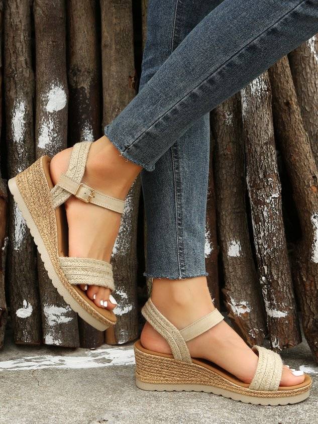 Vacation Braided Straw Wedge Sandals