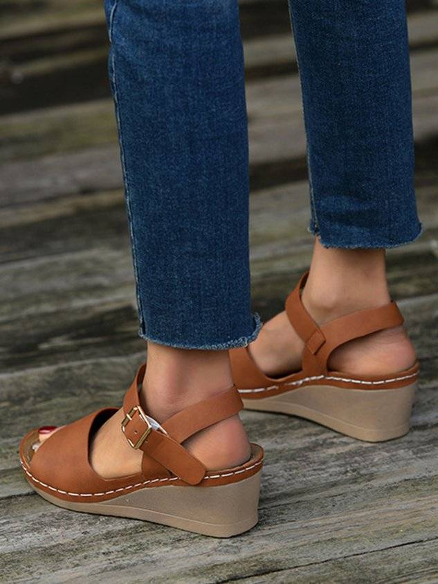 Summer Pu Casual Plain Wedge Sandal