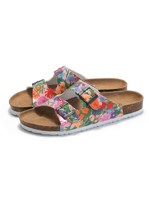 Floral Double Buckle Casual Slide Sandals