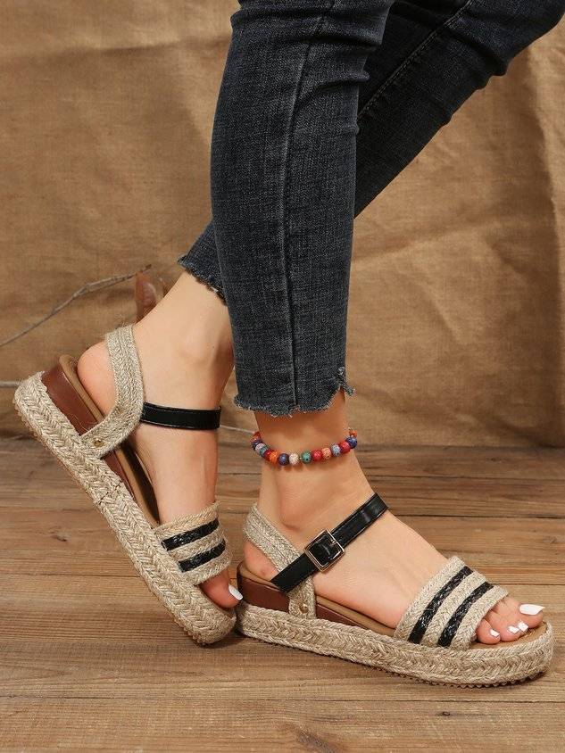 Beach Resort Style Rope and Straw Platform Sandals