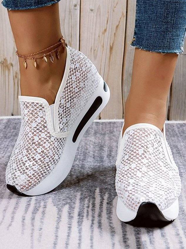 Women's Sequin Mesh Slip On Muffin Sneakers