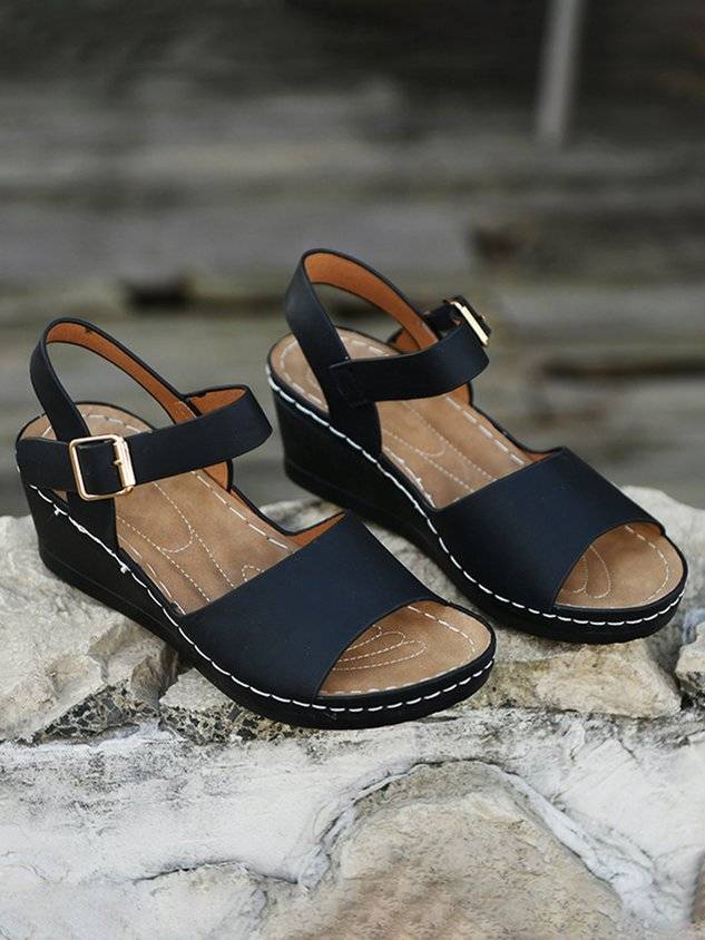 Summer Pu Casual Plain Wedge Sandal