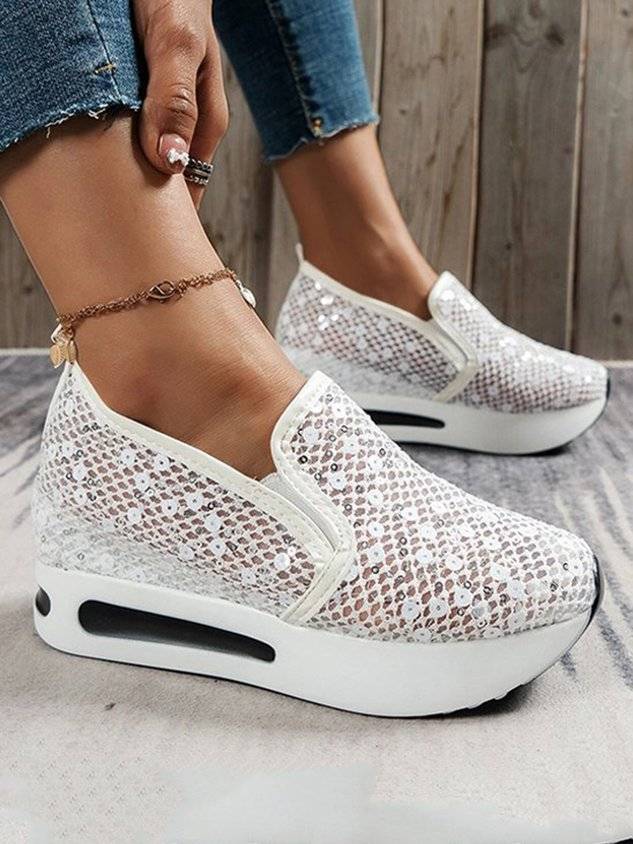 Women's Sequin Mesh Slip On Muffin Sneakers