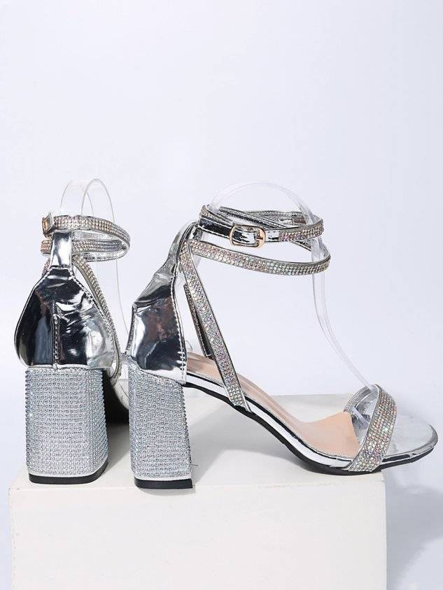 Shining Rhinestone Party Chunky Heel Strappy Sandals