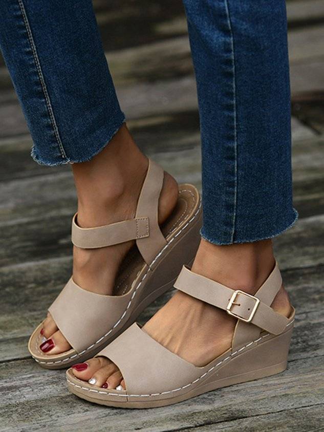 Summer Pu Casual Plain Wedge Sandal